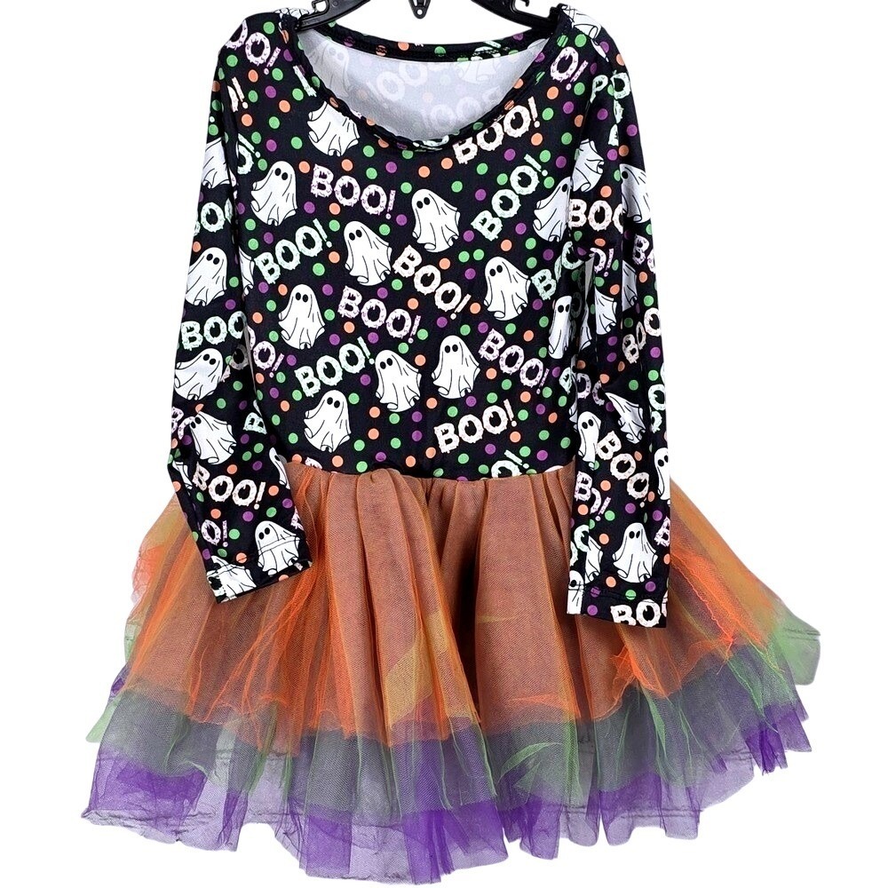 Boutique Halloween Dress Tutu Size 4T Ghosts Bella-Breez Girls Multicolored